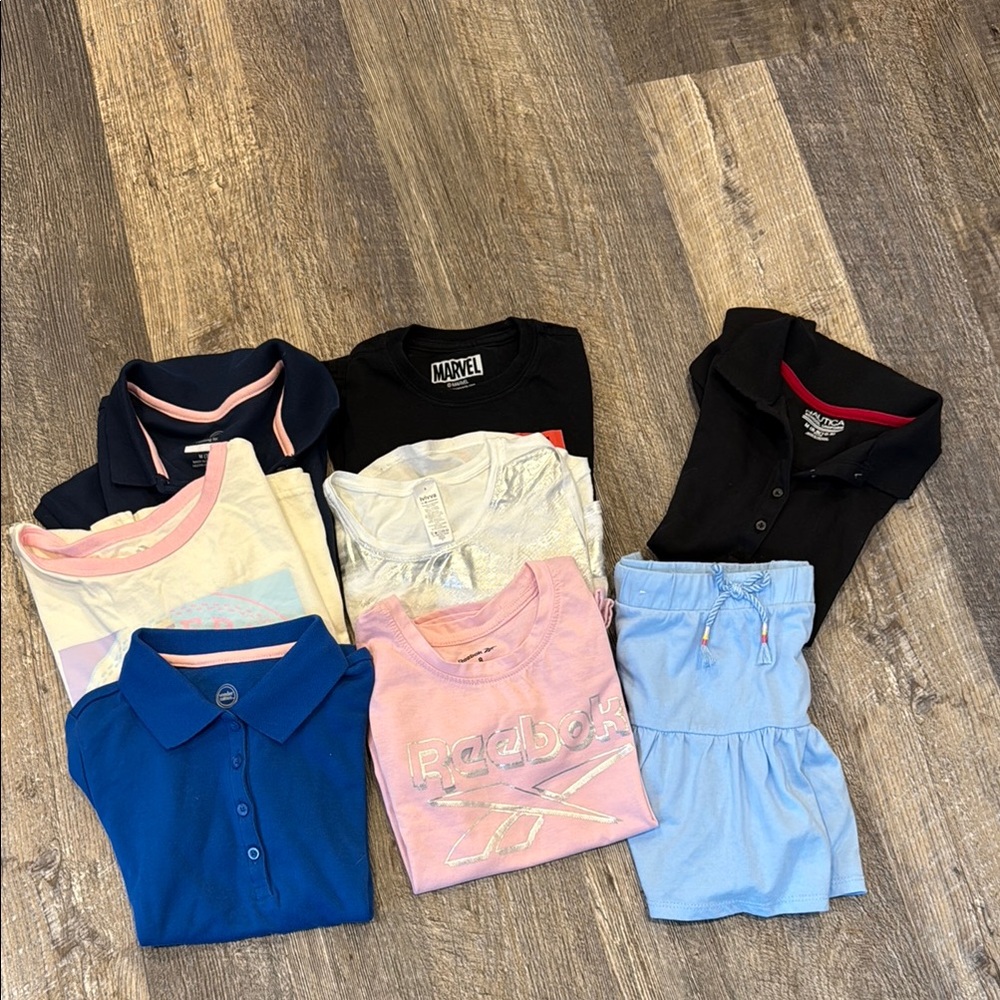 Girls Clothing Bundle 8 Tees Polo Skirt Marvel Converse Ivivva Nautica Reebok Si